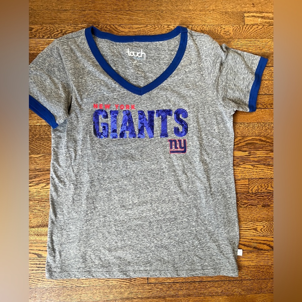 New York Giants NFL Football Women’s V-neck Tee Gray Blue‎ Sequin Size Medium